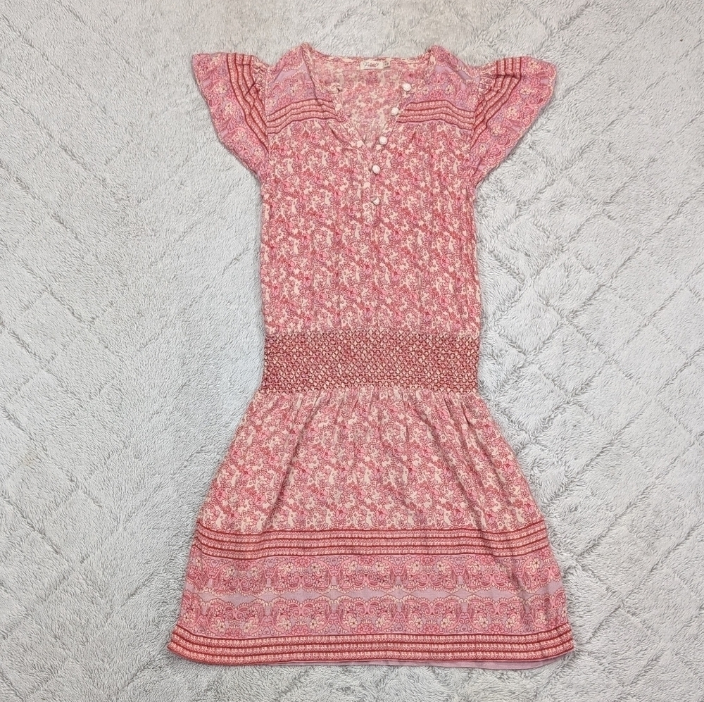 Faherty Dress Womens S Pink White Floral Mini Sundress Smocked Boho Feminine